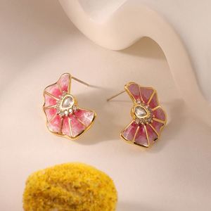 Ensemble collier et boucles d'oreilles mode européenne et américaine, émail coloré, coquillage géométrique, cuivre plaqué or, vente en gros, nouveau design - Product Image 4