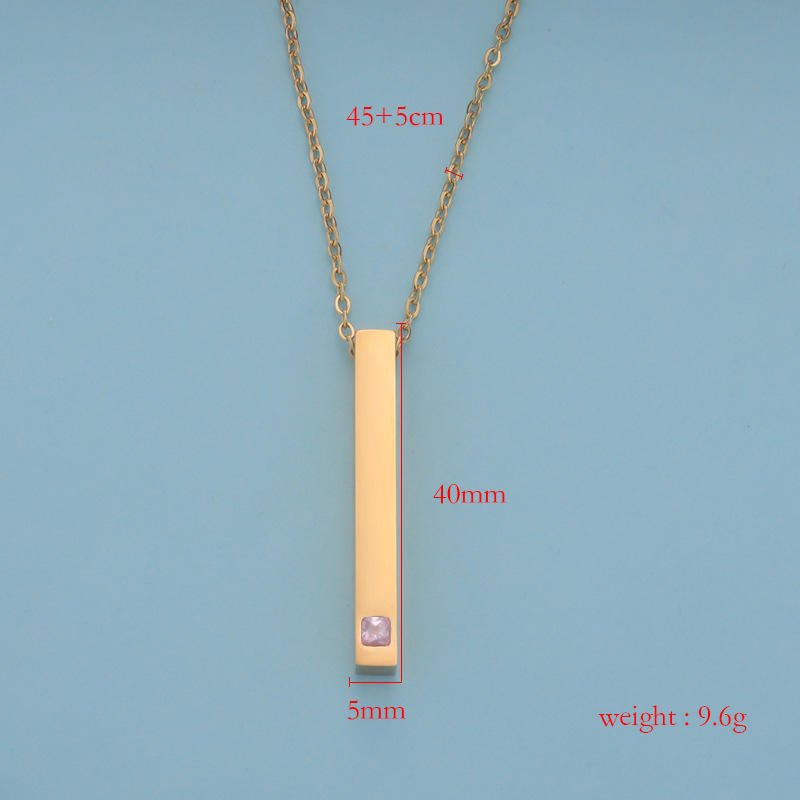 Custom Engraved 18K Gold Plated Couple Vertical Cubic Zircon Bar Rectangle  Necklace Cuboid Pendant Choker Necklace