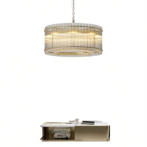 Lámpara de araña moderna de hierro dorado de 37 pulgadas y 2 niveles con cristal para comedor y sala de estar - Product Image 1