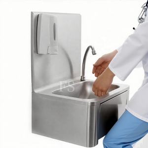 כיור עמיד לשטיפה ידנית, נירוסטה 304, עם הפעלה באמצעות הברך, התקנה על קיר, כיור רחצה למטבח תעשייתי ובתי חולים - Product Image 6