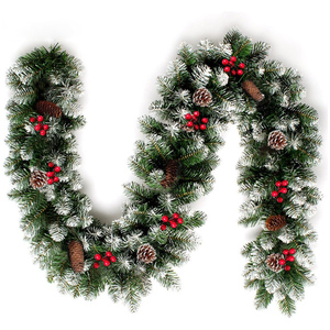 Artificial Wreath Christmas Garland Red Berry Customizable PVC Greenery Fireproof Eco-Friendly <b>Pinecone</b> for Indoor Decorations - Product Image 1