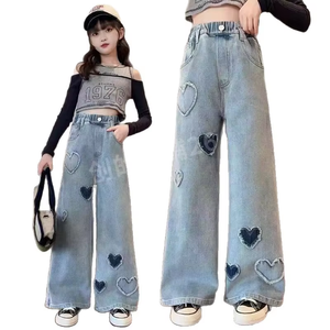 Jeans a Gamba Larga Stampati per Ragazze Primavera Autunno 2025 Nuovi Pantaloni Rivestiti in PU Super Morbidi alla Moda per Bambini e Anziani - Product Image 3