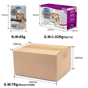 Nourriture humide <span class=keywords><strong>pour</strong></span> chats, collations hydratantes, pâte de viande liquide en conserve, boîte de 12 sachets avec lait de chèvre, poulet, morue et lapin - Product Image 6