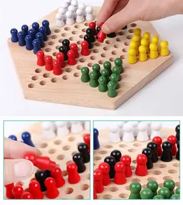 2020人気の伝統的な六角形のメモリーマッチスティックチェスゲーム木製中国チェッカー家族ゲームセット子供の誕生日プレゼント