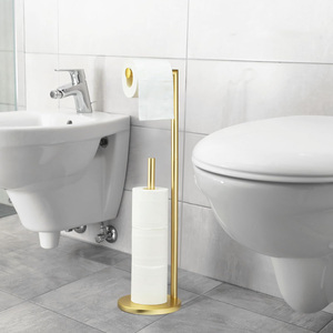 Porte-rouleau de papier toilette et organisateur de serviettes autoportant moderne avec ventouses en acier inoxydable pour usage hôtelier, écologique - Product Image 5