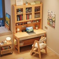 Escritorio de Oficina de Madera Maciza, Escritorio para Computadora o Escritorio de Estudio con Estantería para el Dormitorio o Apartamento