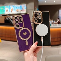Placage de luxe impression latérale coeur d'amour étui de téléphone magnétique étui de couverture arrière Mobile pour Samsung S23 S24 S22 S21 Ultra