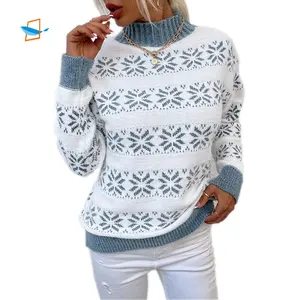 Kustom baru gaya manis hangat Sweater Natal kepingan salju Jacquard wol Eropa dan Amerika Perdagangan Luar Negeri wanita rajut