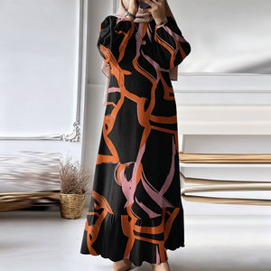 Abito Lungo <span class=keywords><strong>Retrò</strong></span> a Maniche Lunghe per Donne Musulmane Malese, Tinta Unita, per Primavera e Autunno, Nuovo <span class=keywords><strong>Abbigliamento</strong></span> Casual Taglie Forti - Product Image 5