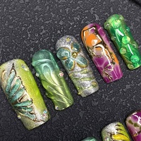 Uñas Postizas de Lujo Brillantes Cortas Tipo Ataúd Hechas a Mano de Alta Calidad, Estilo Personalizado 3D Reutilizables, Venta Caliente, Uñas a Presión al por Mayor para Manicura