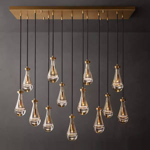 Lustre rectangulaire en laiton de 54 pouces, moderne, en forme de goutte de pluie, pour salon, style américain, avec pampilles en verre LED - Product Image 4