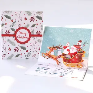 Custom Design 3D Christmas Pop Up Greeting Cards Handicraft Souvenir With Envelope