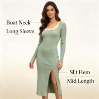 Robe longue fendue en maille côtelée couleur menthe pour femme, qualité supérieure, personnalisable OEM & ODM, vente en gros - Alexis
