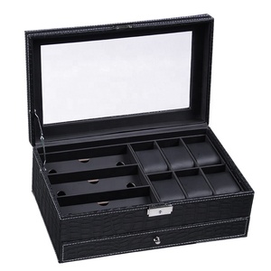 Gafas multifuncionales clásicas, relojes, joyero con patrón de cocodrilo, pantalla superior de cristal de cuero para almacenamiento doméstico - Product Image 3