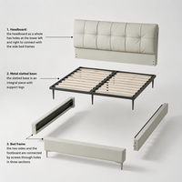 Lit en fer rembourré en cuir noir moderne, confortable et abordable, avec rangement, taille King/Queen, cadre en bois assemblé, chambre à coucher V638, garantie 1 an