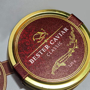 Étiquettes personnalisées en papier artistique holographique rouge durable avec dorure à chaud pour l'emballage du caviar, des aliments pour animaux et des collations - Product Image 4