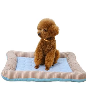 Summer Cooling Hunde bett Nachhaltiges Baumwoll leinen mit gestreiftem Design Feuchtigkeit beständige hand wasch bare Haustier kühl matte für heißes Wetter - Product Image 2