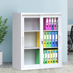 Armoire en acier avec porte coulissante en verre, armoire basse en acier, armoire à dossiers à 2 portes coulissantes - Product Image 2