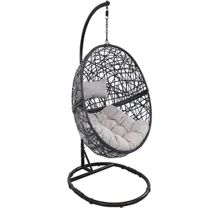 Columpio de silla colgante con soporte de acero, Columpio de mimbre para todo tipo de clima, diseño de cesta grande