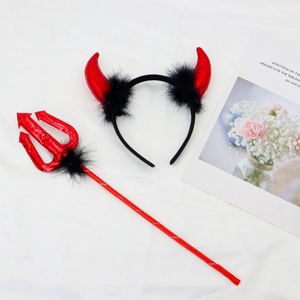 Disfraz de <span class=keywords><strong>Diablo</strong></span> para Adultos en Oferta, Diadema con Cuernos y <span class=keywords><strong>Cola</strong></span> Dividida, Lazo Rojo, Accesorios para Cosplay de Fiesta - Product Image 3
