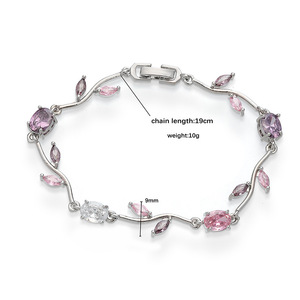 Haomi-Pulsera de circonia cúbica multicolor chapada en oro de 18 quilates para mujer, joyería de eslabones de cadena de flores de latón para aniversarios - Product Image 4