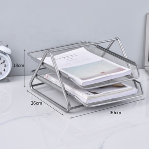 Organizador de documentos de escritorio de oficina de metal de 2 niveles con estante de archivos y soporte Bandeja de papel Bandejas de archivos eficientes Soporte - Product Image 5