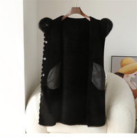 Damen-Schaffellmantel Mittellanger Mantel mit Nerzfellbesatz und Kapuze Warmer Überzieher JT3493