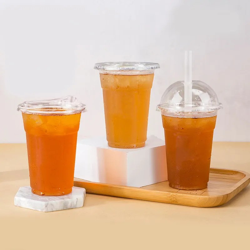 Custom Logo Printed Clear PP Injection Juice Bubble Milk Tea Smoothie Disposable Plastic Cups With lids