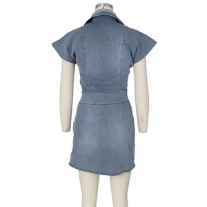 Conjuntos de <span class=keywords><strong>falda</strong></span> de mujer de nueva moda, Chaleco corto de mezclilla de algodón elástico, <span class=keywords><strong>chaqueta</strong></span> <span class=keywords><strong>y</strong></span> <span class=keywords><strong>falda</strong></span> a juego, <span class=keywords><strong>conjunto</strong></span> de <span class=keywords><strong>falda</strong></span> corta de dos piezas de mezclilla para mujer - Product Image 3