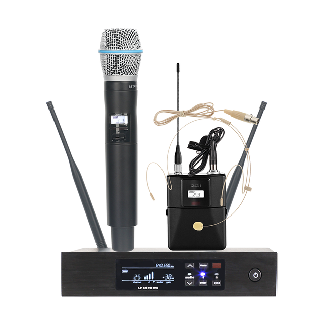 QLXD4 KSM9 Beta58a BETA87A UHF True Diversity Light-Weight Metal Handheld Mic Wireless Karaoke Microphone System Kit for Church