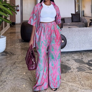Women's Plus Size Loose Collar Short Sleeve Printed Shirt & High-Waisted Wide-Leg Casual <b>Pants</b> African 2-Piece Set Fashion - Product Image 3