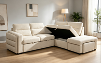 Canapé convertible d'angle durable 2 places The Leader, design européen, avec rangement intégré pour salon