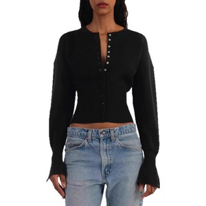 Nouvelle Collection Printemps – Cardigan Court en Tricot Acrylique et Laine, Style Européen et Américain, Coupe Slim, Col Halter, <span class=keywords><strong>Dentelle</strong></span>, Longueur au Nombril, pour Femme - Product Image 5