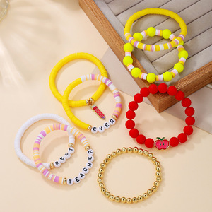 Set de Pulseras de Regalo para Maestras, con Cuentas de Letras y Colgante de Manzana, Joyería de Arcilla Polimérica, Set de Joyería de Moda para Mujer - Product Image 3
