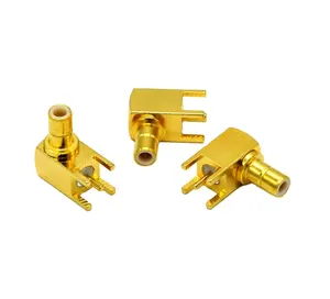 Conector fêmea smb, ângulo reto para pcb, banhado a ouro, 75ohm/50ohm. receptacle