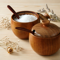 Pot à épices en bois de jujube, pot à sel de cuisine domestique, boîte à condiments rétro en bois massif avec couvercle