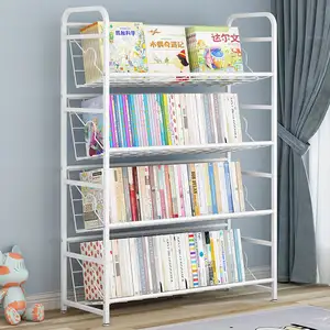 Customized Modern Book Rack Stand 4-Tier Kids Bookshelf Iron Bookcases For Living Room