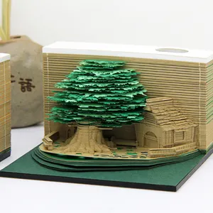 Notas adhesivas de modelo de construcción 3D personalizadas, esculturas de papel innovadoras para blocs de notas de casa del árbol