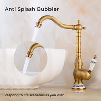 Robinets de lavabo à poignée unique antique Robinet rotatif à 360 ° Robinets de salle de bain de luxe à corps en laiton Robinets mélangeurs
