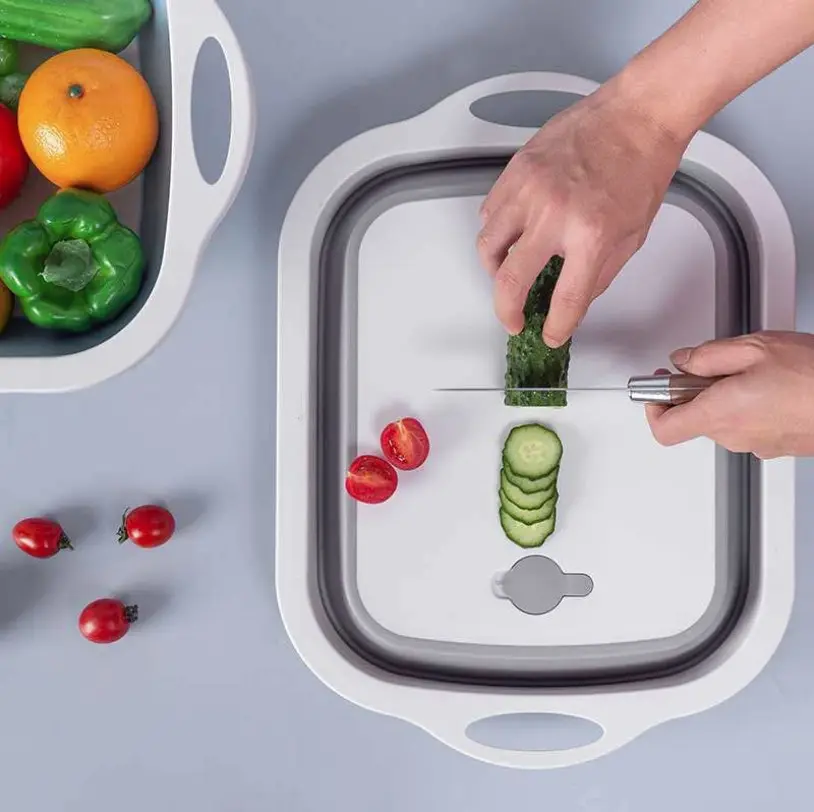 बहु-funtional Foldable काटने बोर्ड सब्जी कोलंडर छलनी टोकरी बरतन