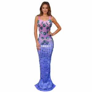 Gaun pesta panjang elegan dengan warna gradasi, hiasan berkilau, model suspender, cocok untuk pesta prom, acara malam, dan acara karpet merah. - Product Image 2