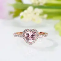 Rosa de plata esterlina 925 chapado en oro corazón cristal Cubic Zirconia CZ diamante boda anillo de compromiso