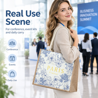 Sac fourre-tout personnalisé à motif imprimé avec poignées arrondies et base carrée, doté de soufflets latéraux à texture tissée