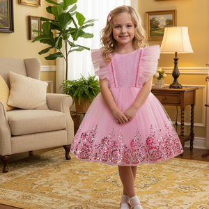 Robe de princesse en tulle style occidental pour enfants, robe de fête scintillante pour bébé fille, robe de demoiselle d'honneur tendance - Product Image 2