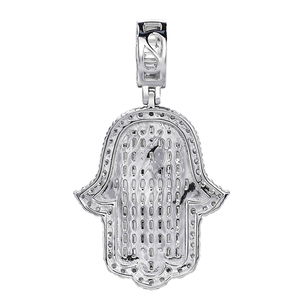 Hiphop Jewelry Baguette Cz Diamond Hamsa Hand Mens Fatima Pendant - Product Image 3
