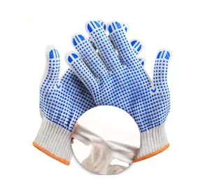 Bleach or natural cotton glove cotton yarn pvc dotted glove for construction and machinery working gloves
