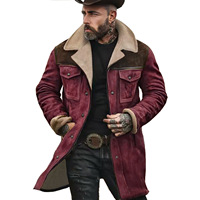 Vestes pour hommes : Trench-coats pour hommes : Manteaux pour hommes : Vestes zippées pour hommes : Manteau décontracté en daim coupe ajustée patchwork automne/hiver