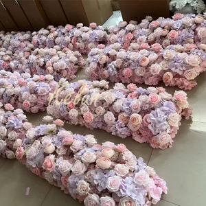 GJ-FRN036 Chemin de table décoratif de 3 m pour cérémonie de mariage, fleurs artificielles, toile de fond, chemin de table blanc et rose en soie - Product Image 2