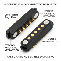 Connecteur magnétique Pogo Pin mâle-femelle 5P avec oreilles, câble USB et boîtier en laiton