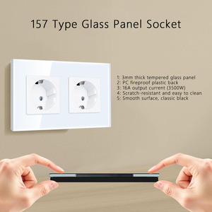 European Standard Wall <b>Socket</b> 16A 250V Double Outlet Tamper Resistant <b>With</b> Tempered Glass Panel For Home Use - Product Image 3